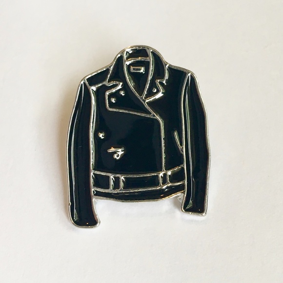 Jewelry - NEW Leather Biker Jacket Enamel Pin Black Rock